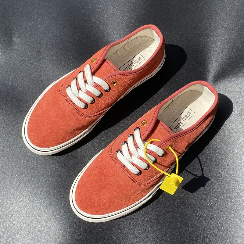 新款橙红色低帮帆布鞋反毛皮小脏橘潮鞋韩版男款女款鞋子高端板鞋