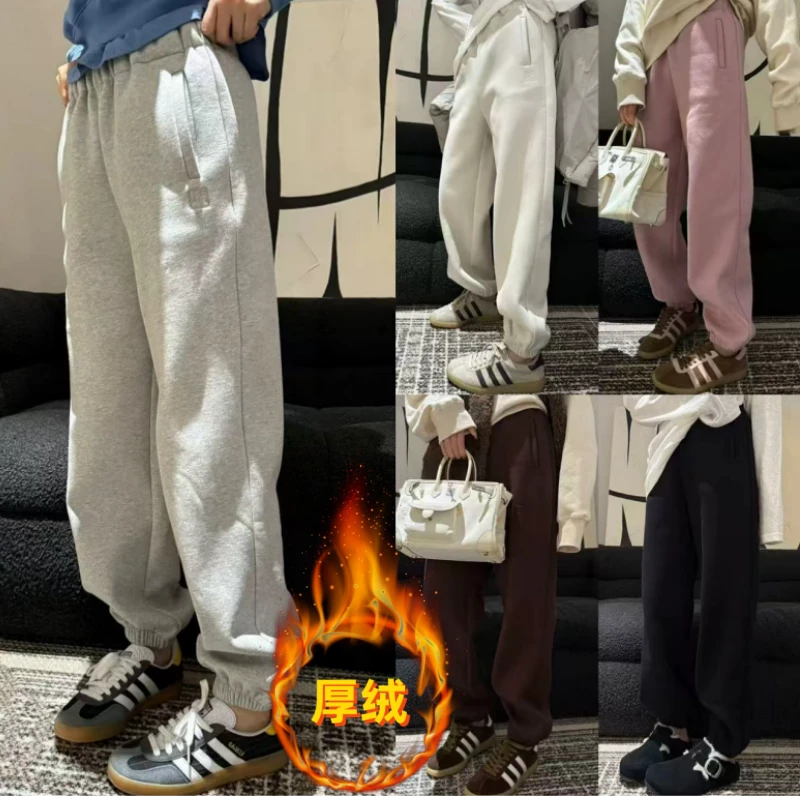 格洛森冬季新款加绒加厚胖mm百搭小个子松紧高腰显瘦束脚休闲卫裤