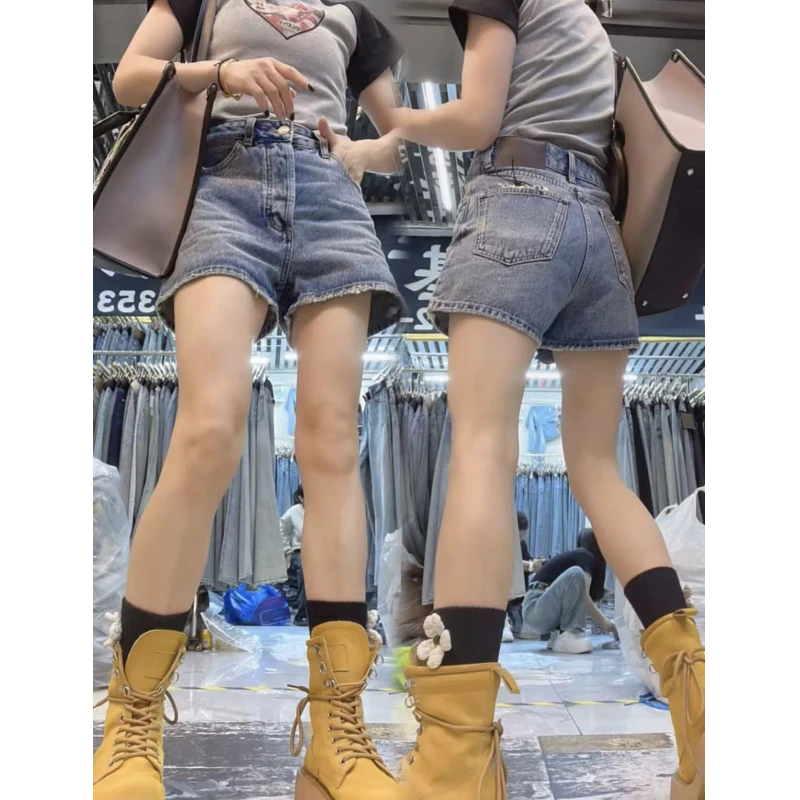 女装夏季新款薄款设计感高腰a字短裤微胖mm百搭透气显瘦牛仔热裤