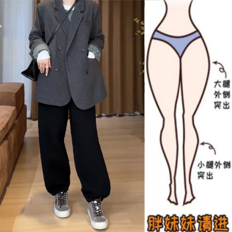 格洛森一条可以过冬的裤子冬季新款显瘦梨型身材束脚高腰加厚棉裤