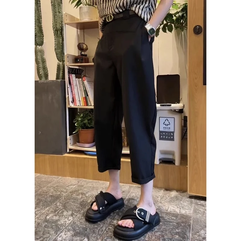 梨形身材穿搭2025年秋季新款大码西装休闲九分哈伦老爹裤子女薄款