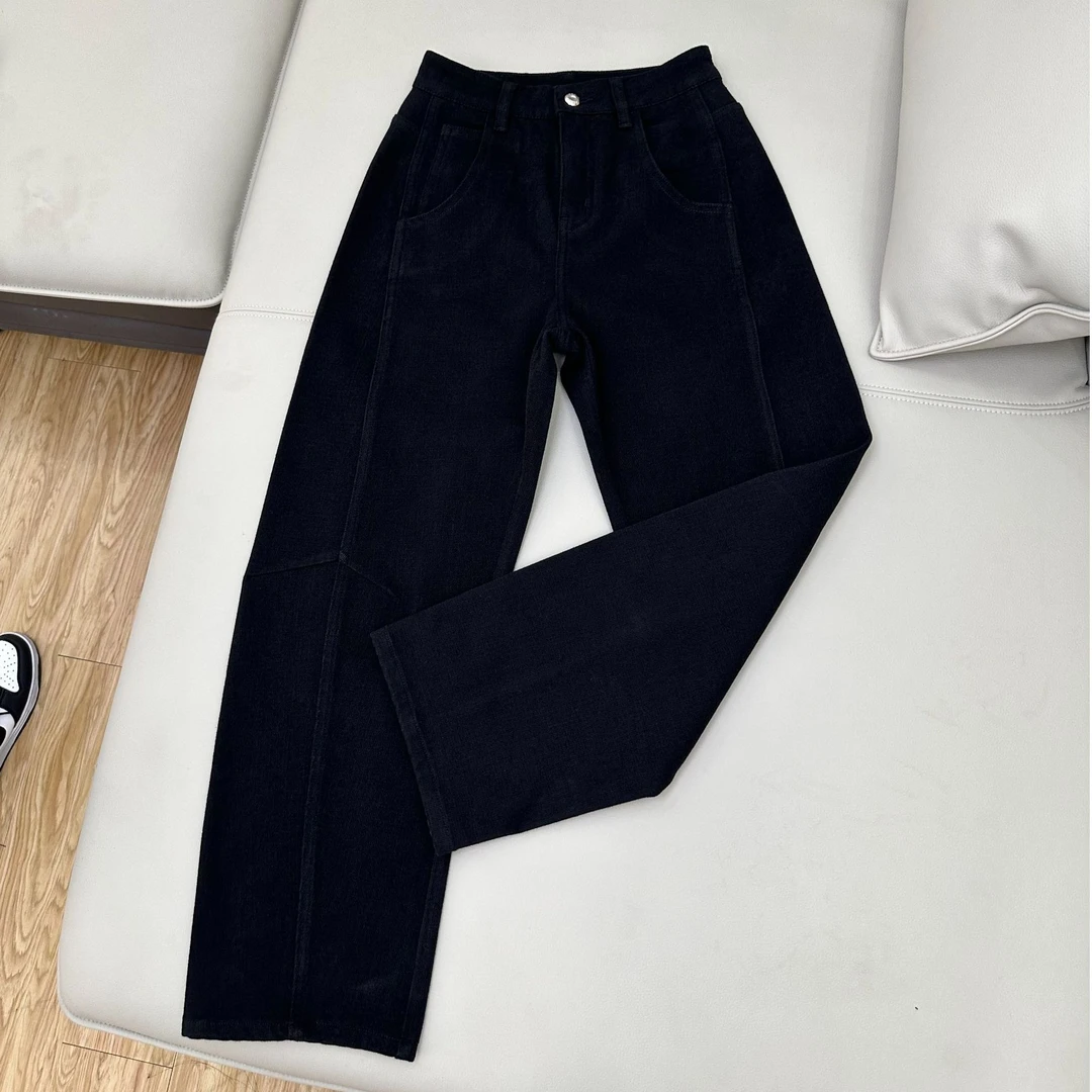 冬季加厚磨毛显瘦窄版弯刀裤2024新款简约高腰百搭女士黑色香蕉裤