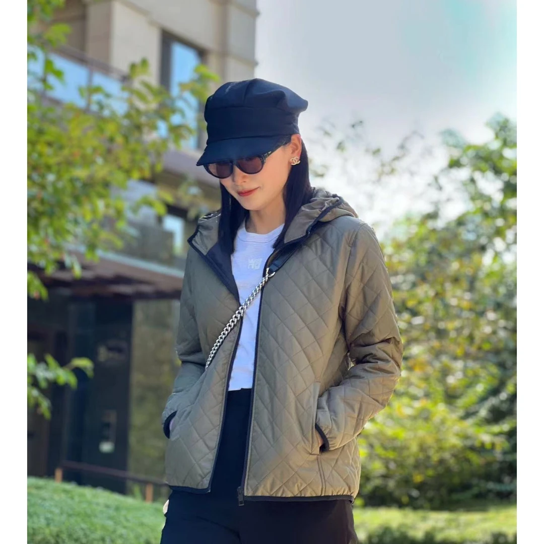 女士菱格定制设计绗棉连帽薄冬季棉服外套户外保暖加厚运动2393款