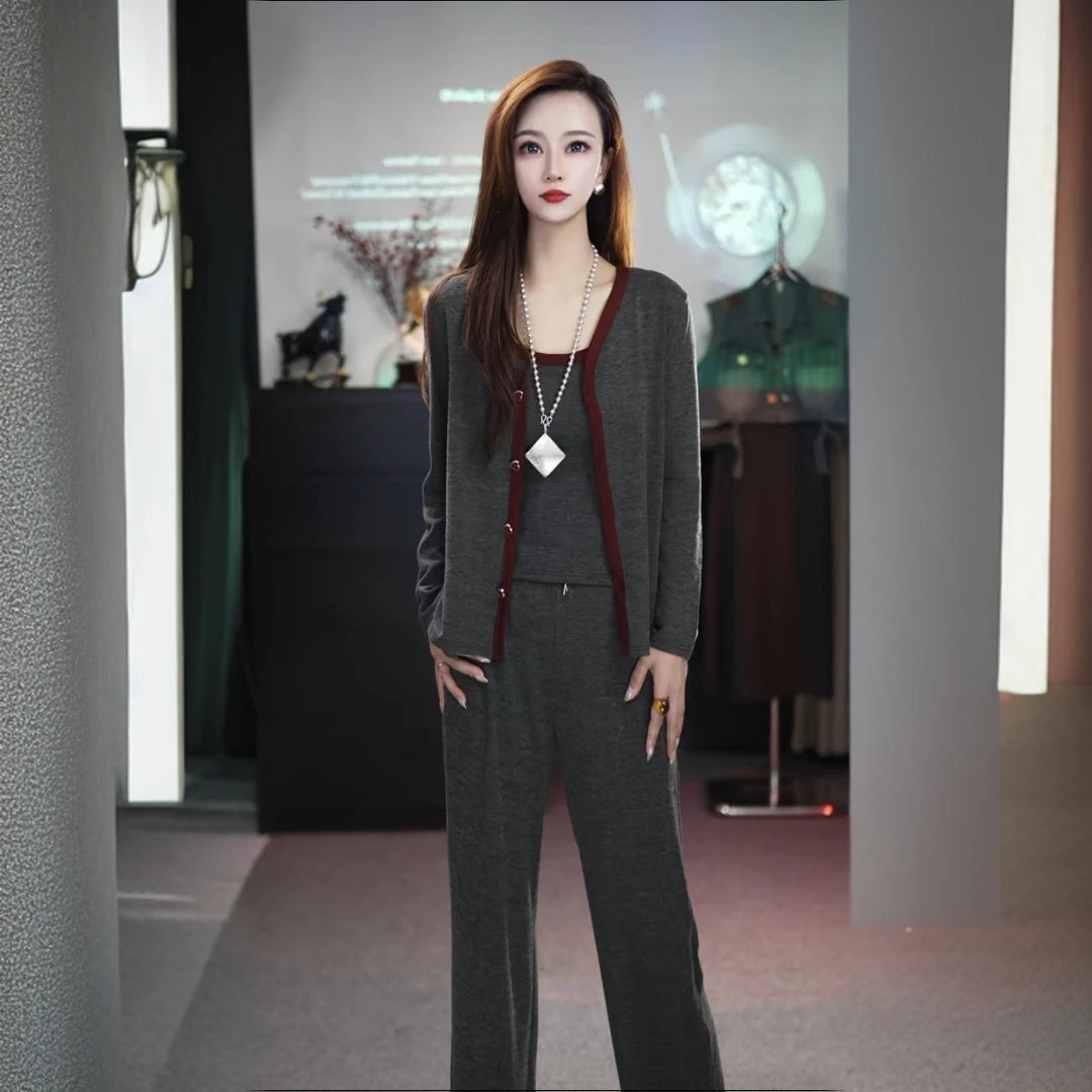 T963【三件套】新款气质时尚优雅套装遮肉显瘦长袖减龄韩版三件套