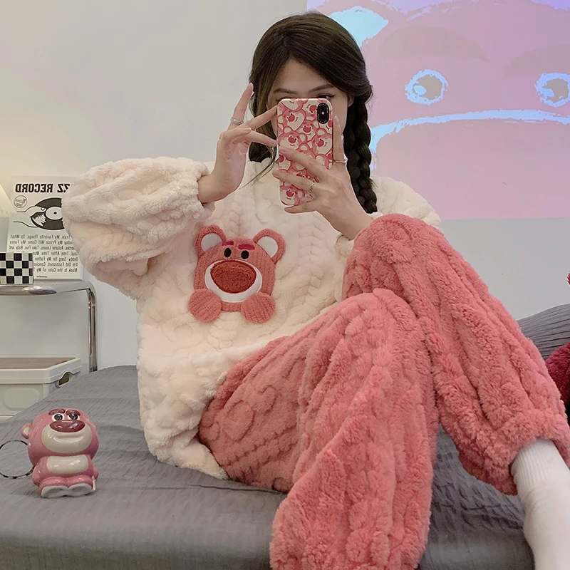 睡衣女珊瑚绒秋冬季加绒加厚2023新款法兰绒冬天可外穿家居服套装