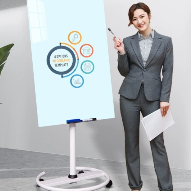 圆盘支架式磁性钢化玻璃白板办公家用教学培训可移动小黑板带款式