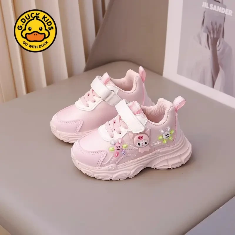G.DUCK小黄鸭女童鞋春秋款2025女孩库洛米秋季宝宝皮面防水单鞋