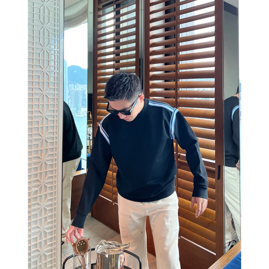 【蓝色织带卫衣】秋季潮男液氨空气棉宽松套头基础百搭打底长袖6606