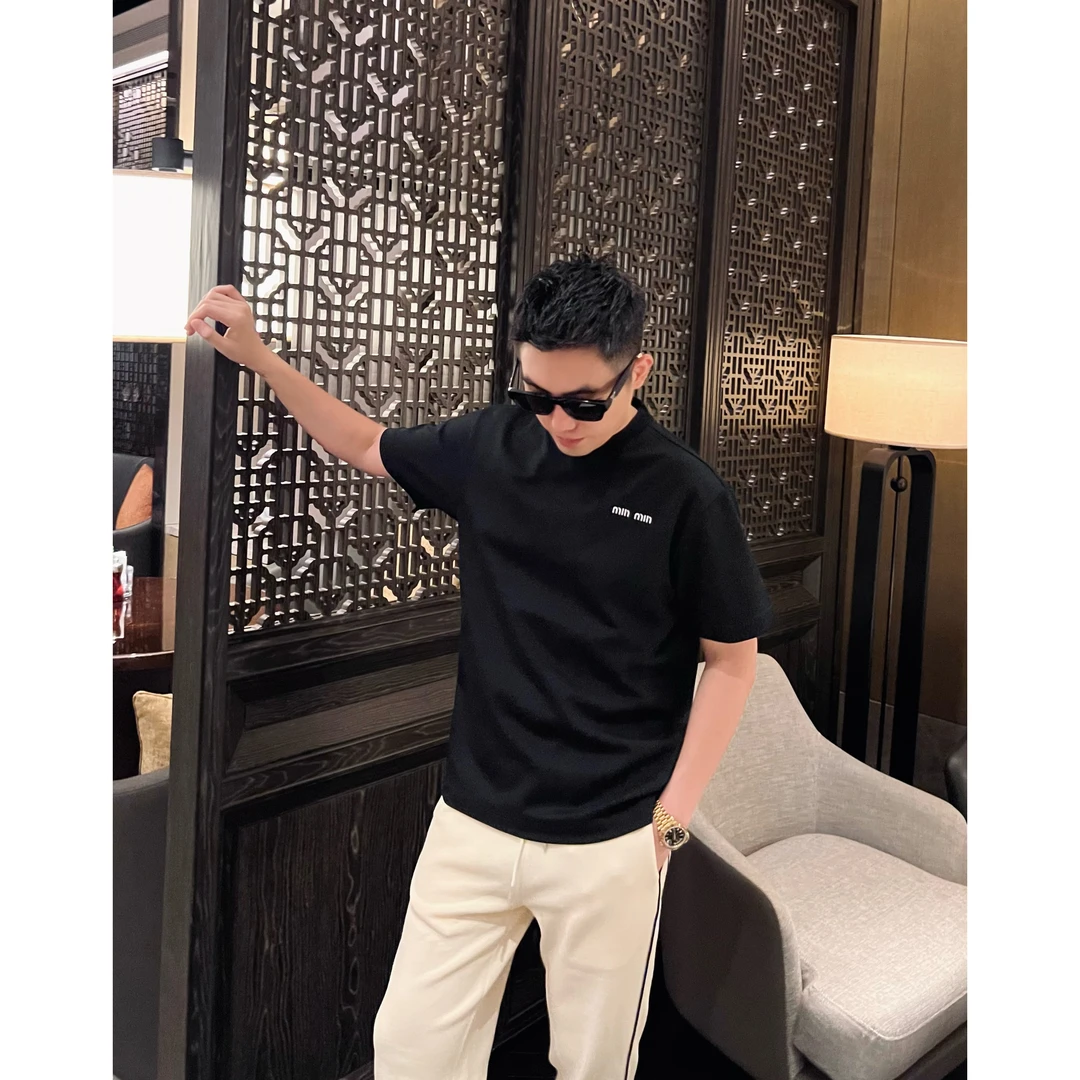 【后背小标】极简285克黑白刺绣T恤时尚宽松男士短袖情侣款WYG9365
