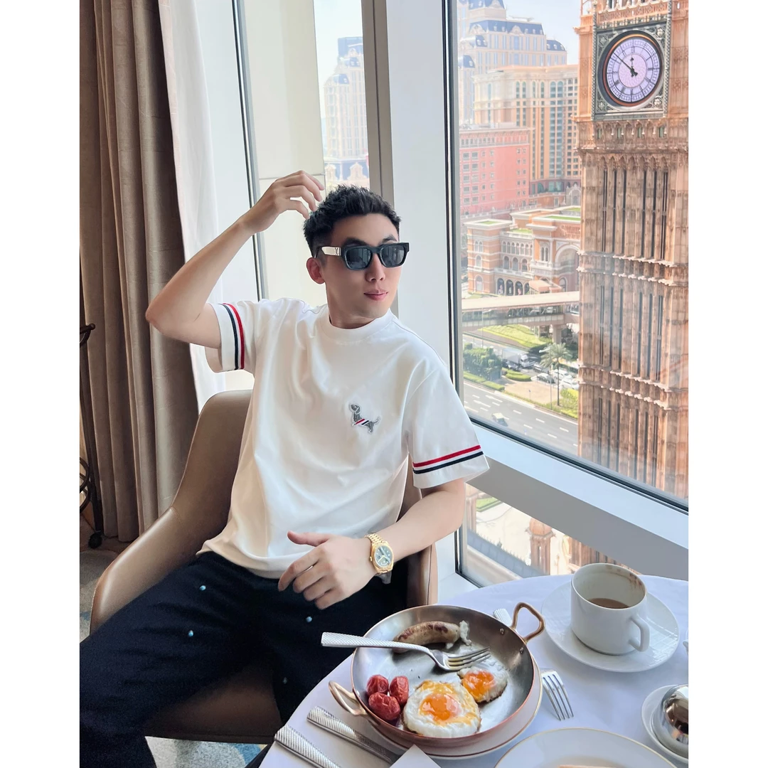 【小狗短袖】280克秋冬个性时尚百搭彩带短袖体恤情侣打底情侣休闲