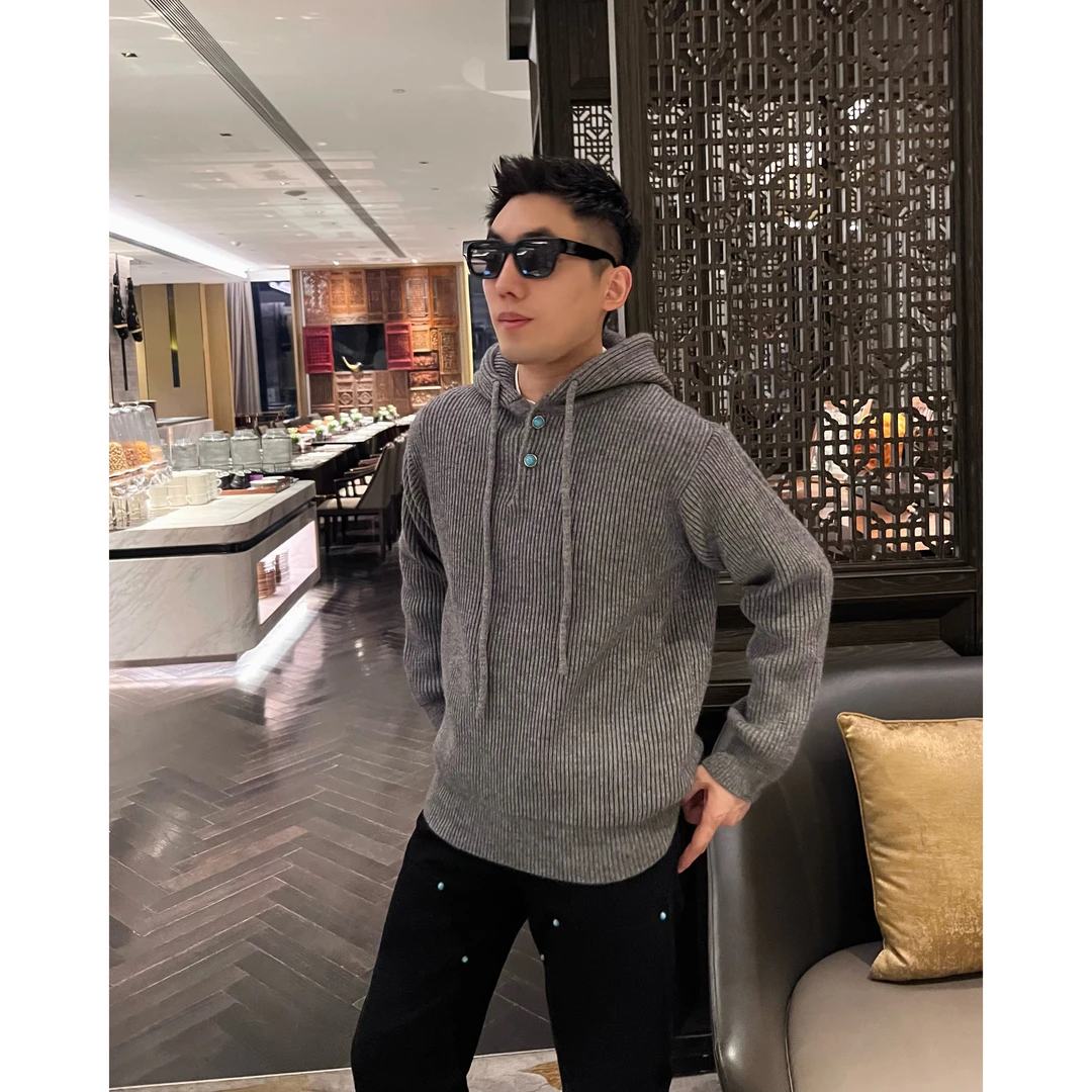 【半开毛衣】24秋冬连帽毛衣绿松石元素保暖针织外套雅痞风男士毛衣