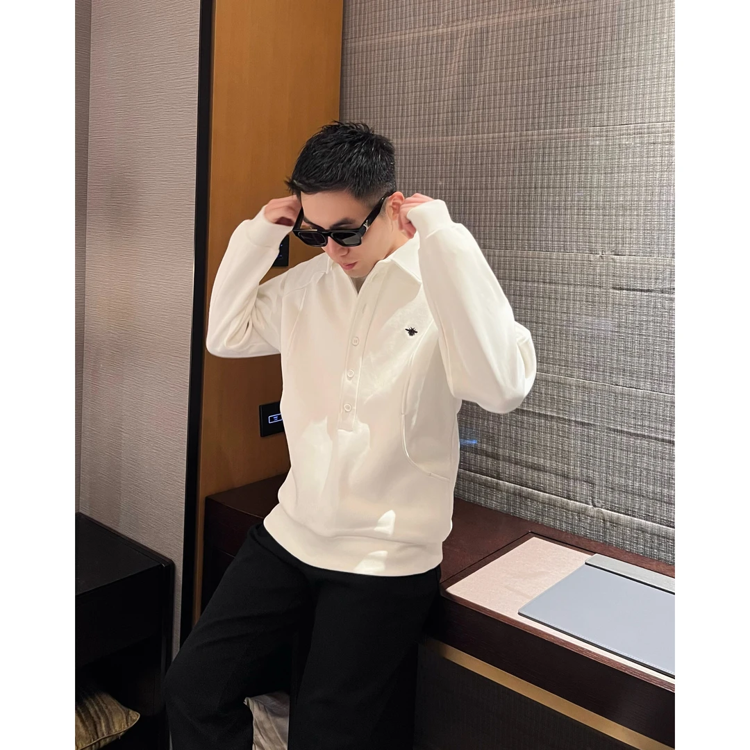 【蜜蜂翻领卫衣】秋冬重磅420克珠地棉宽松翻领套头卫衣情侣休闲