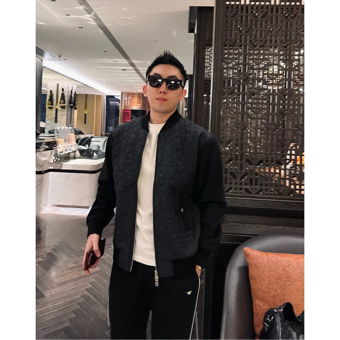 【提花棉服】冬季字母提花黑色双拉链老钱拼接立领棉服男士休闲夹克