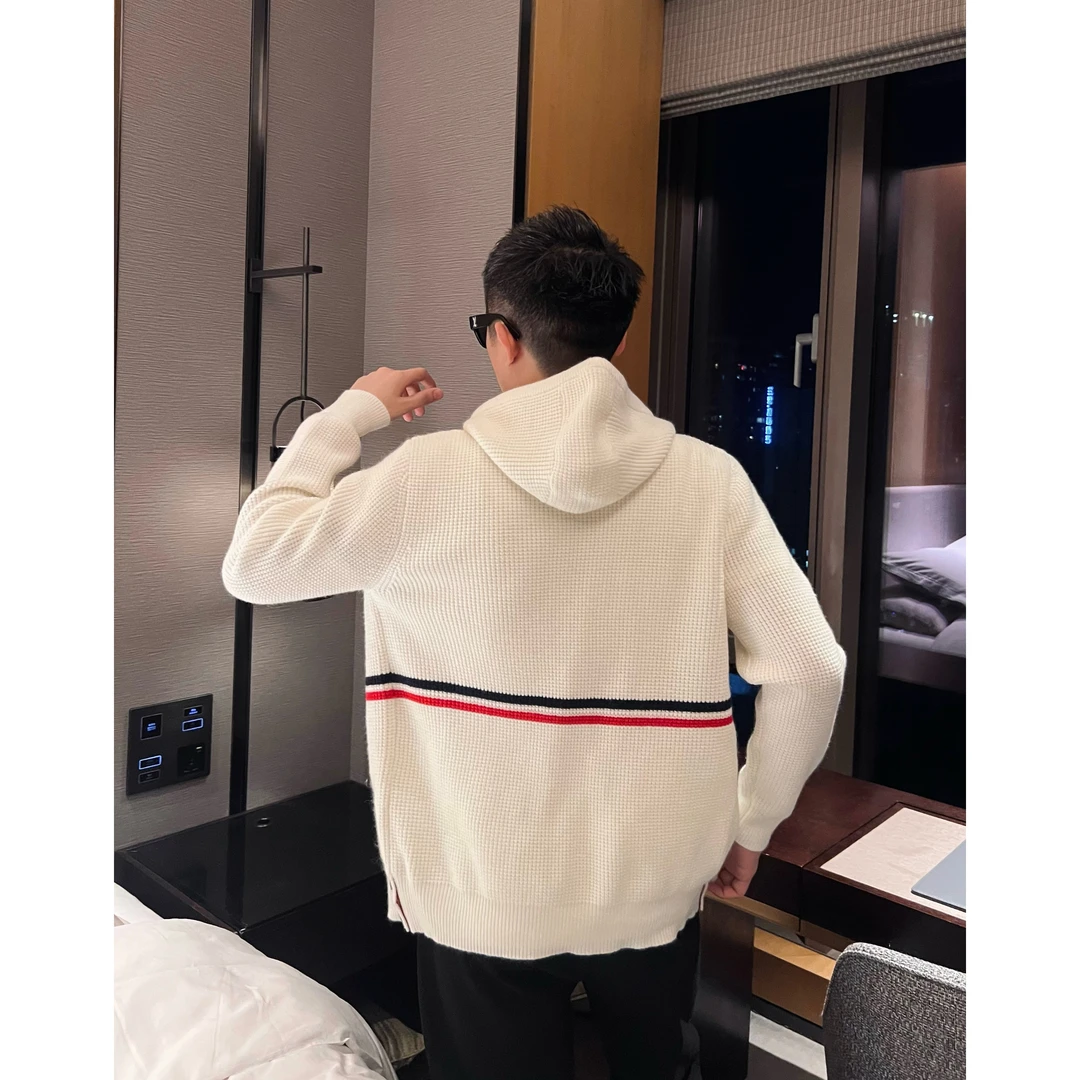 【华夫格毛衣】秋冬彩带针织华夫格开衫毛衣情侣男女时尚连帽