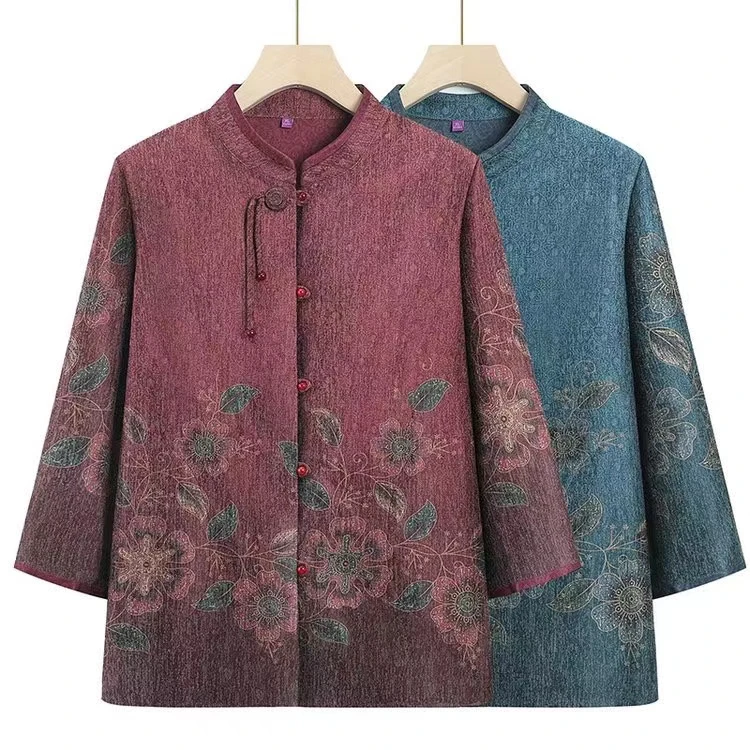 奶奶装秋装秋款新款老年人衬衫女长袖妈妈春秋老太太大码老人衬衣