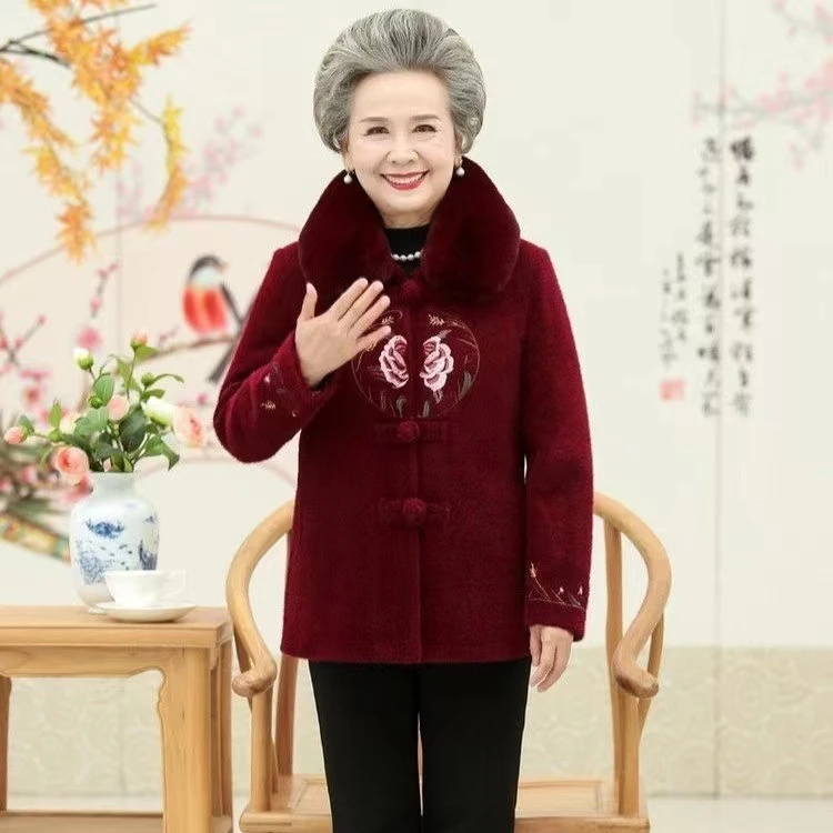 中老年女装妈妈奶奶装加绒加厚上衣老年人冬季加绒加厚上衣外套