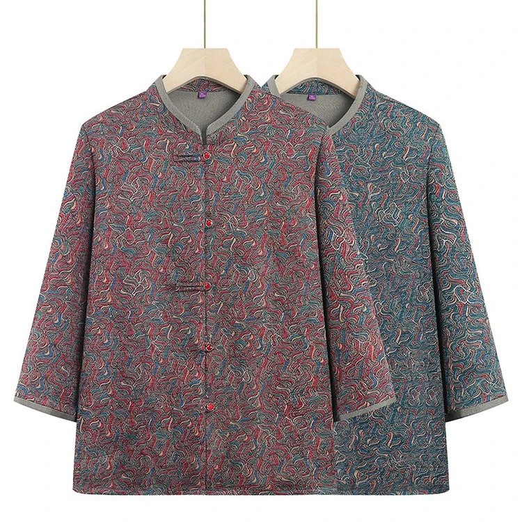 中老年外套老年人妈妈装衬衫老人印花春秋大码洋气宽松中年奶奶装