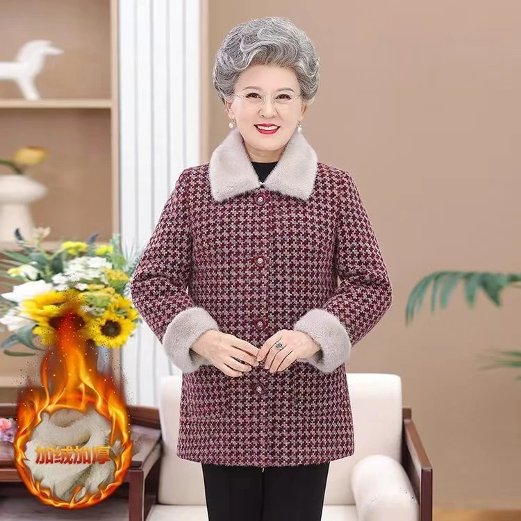 中老年女装妈妈奶奶装加绒加厚冬季外套老人老太太保暖上衣外套