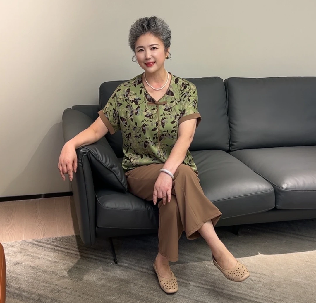 中老年短袖两件套夏季宽松印花大码妈妈装新中式中老年妈妈套装