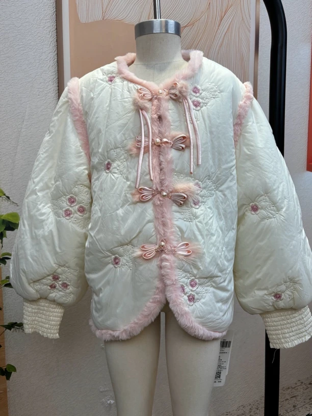国风刺绣夹棉服女童秋冬款棉衣冬季