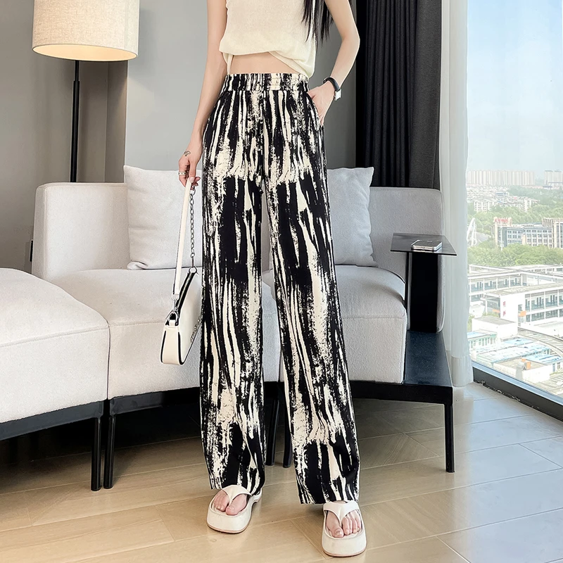 冰丝阔腿裤女夏季薄款2025新款垂感直筒裤宽松休闲裤小个子九分裤