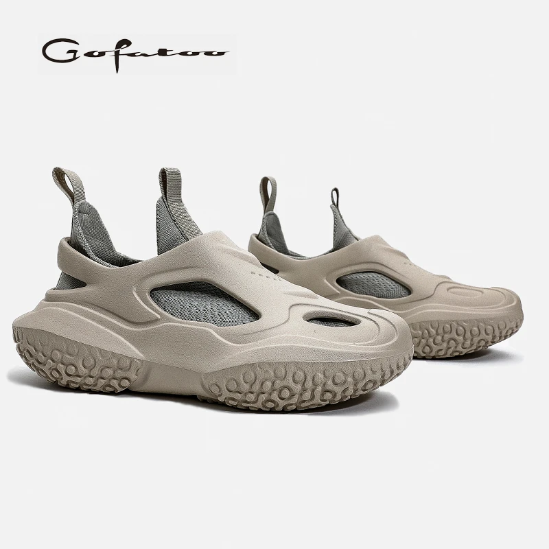 飞织袜子洞洞鞋男高级感2025夏季透气炸街户外防滑潮牌厚底凉鞋男
