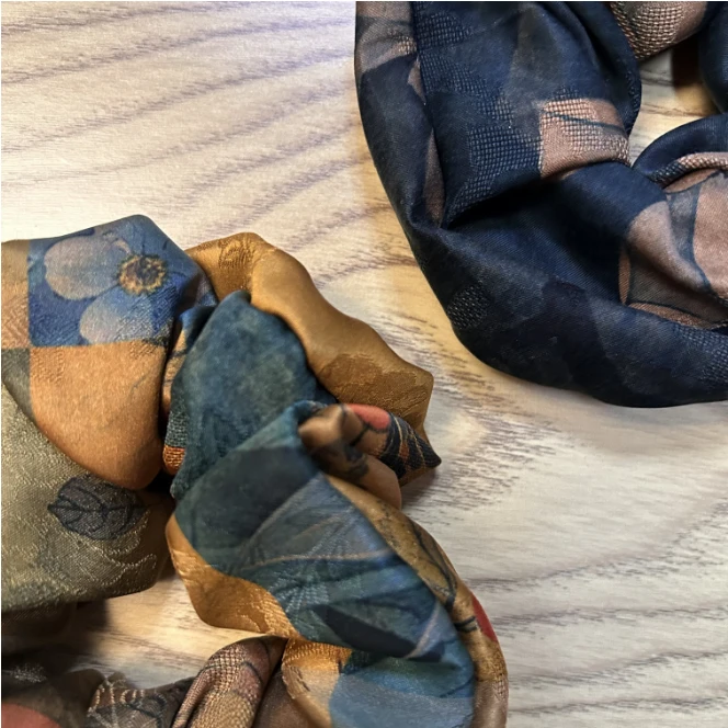 手工 桑蚕丝香云纱绞萝花萝拼接大肠发圈 头绳 发绳