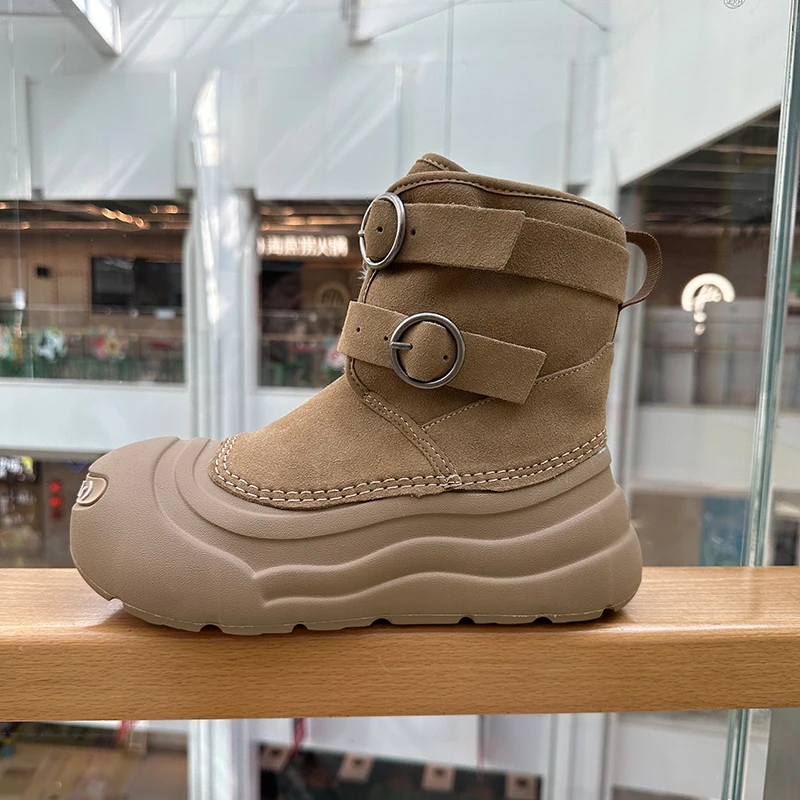 【鞠婧祎同款】开口笑雪地靴真毛冬季新款 厚底保暖防水大头鞋靴子