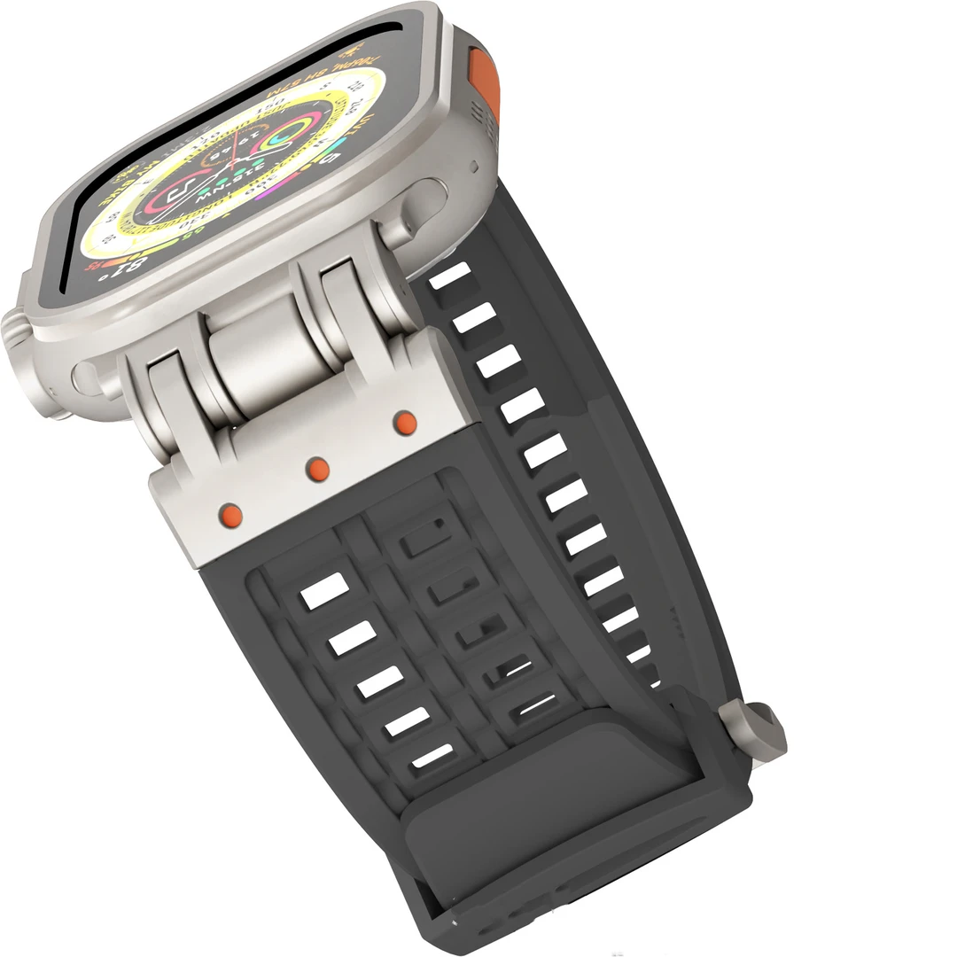 适用于iwatch华强北通用表带Ultra2双爪金属硅胶机械风男军绿色S9