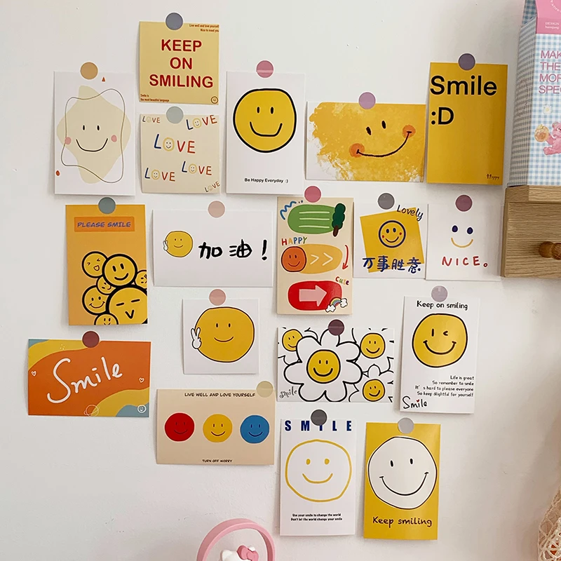 可爱治愈系笑脸卡片保持微笑加油励志墙贴寝室背景装饰品拍照道具