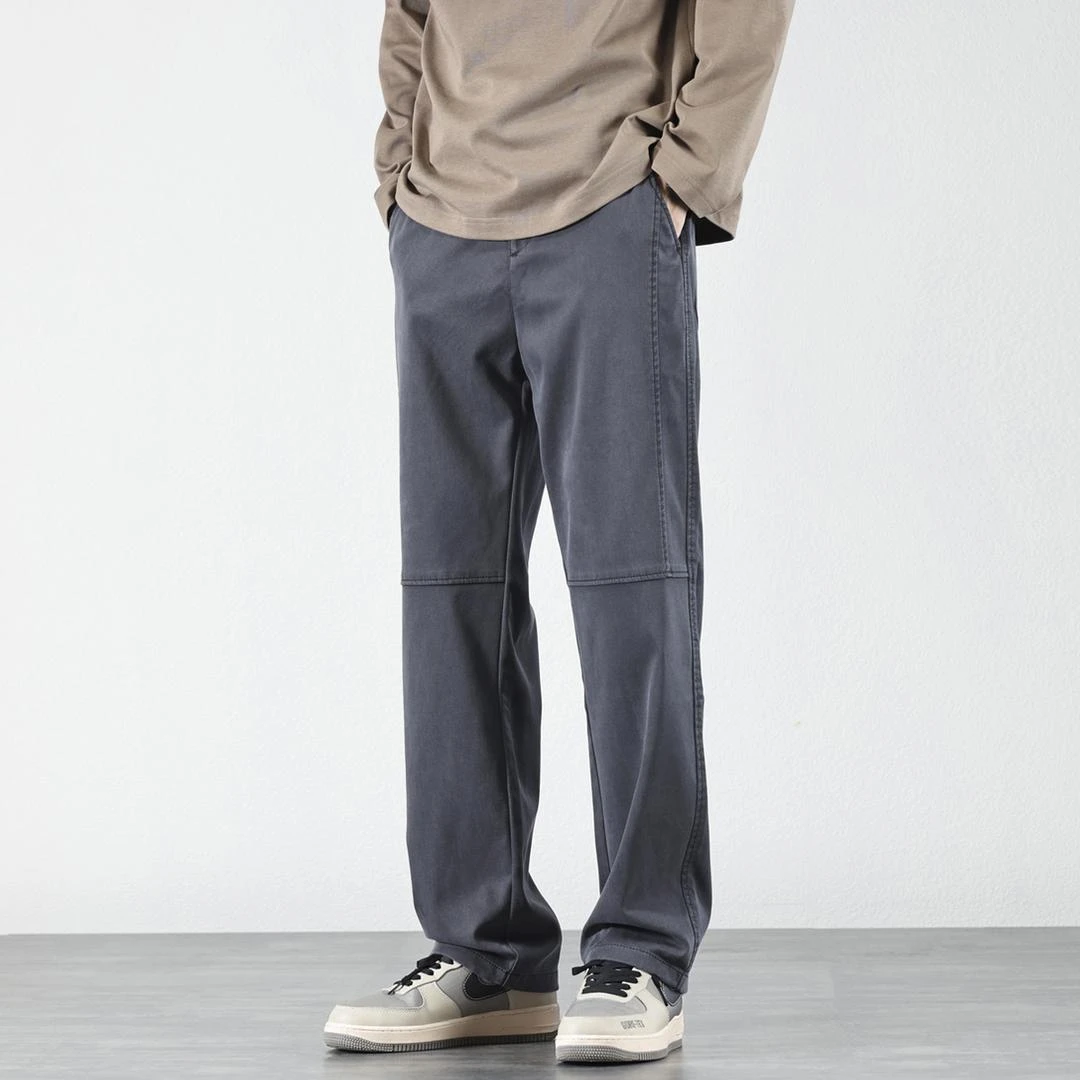 春秋新款莱赛尔休闲裤子男款宽松潮牌阔腿直筒长裤百搭男裤加绒款