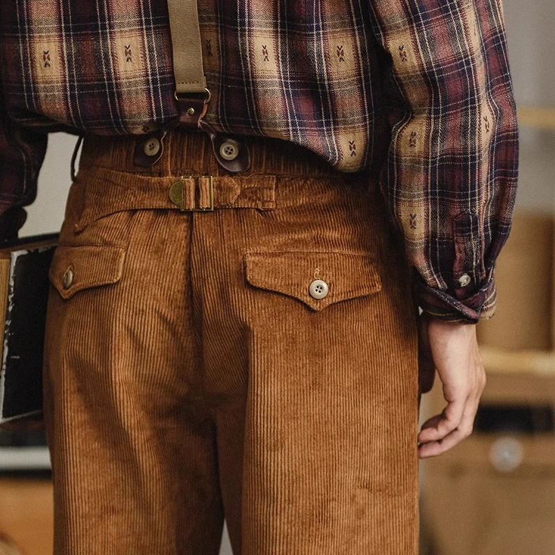 美式复古工装背带裤男士高级感阿美咔叽潮牌灯芯绒裤子男秋冬长裤