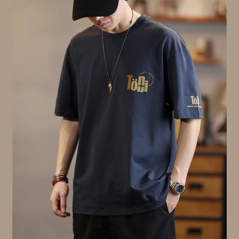 美式复古重磅纯棉休闲短袖T恤男士夏季潮牌高级感印花圆领上衣男1