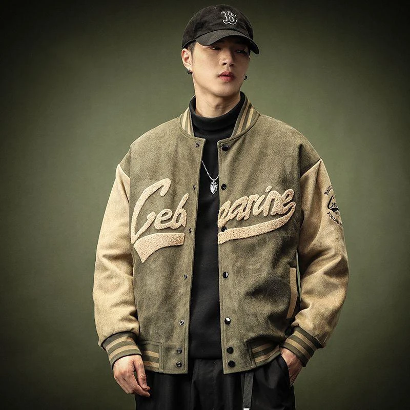 麂皮绒棒球服夹克飞行员外套春秋新款冬季美式宽松爆款外套棉衣男