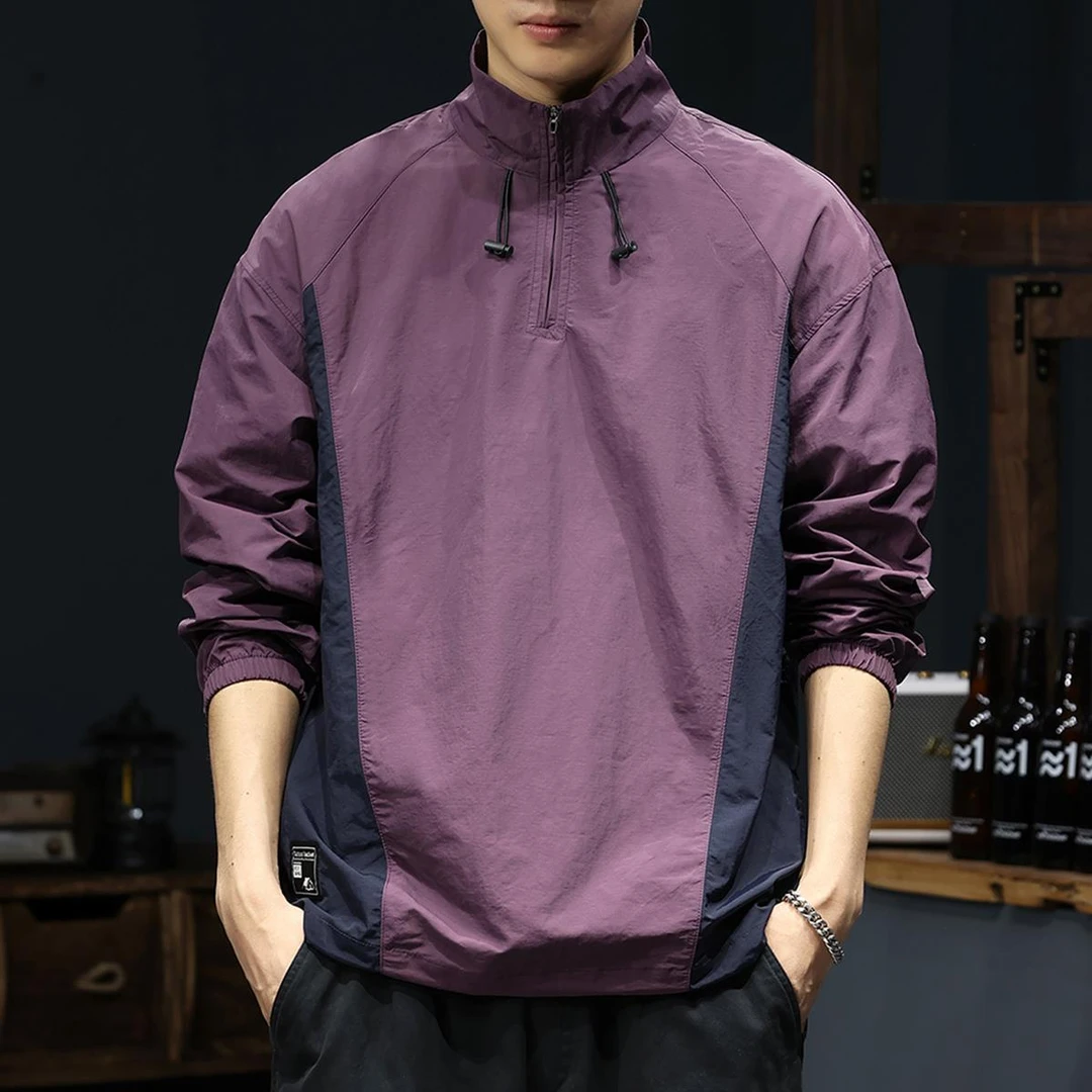 高端户外半拉链立领衬衫男春秋季新款美式休闲工装长袖冲锋衣百搭