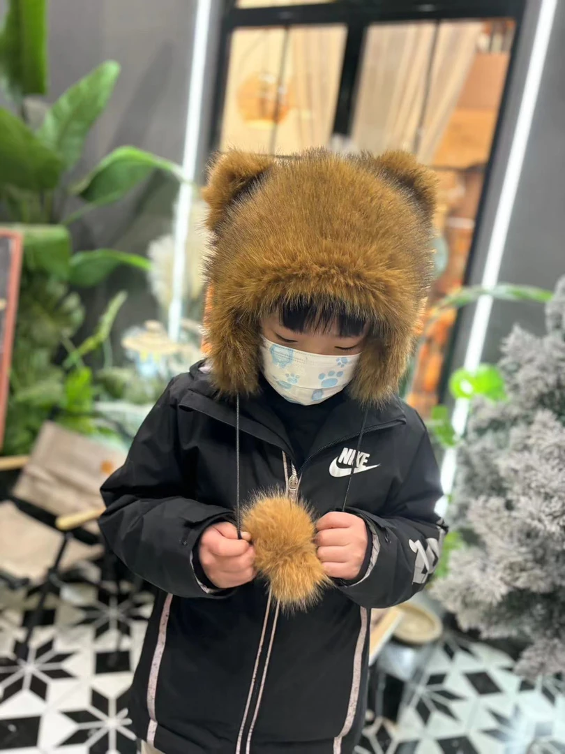 冬季保暖帽子毛毛小浣熊护耳帽美洲貉子毛雷锋霸王帽