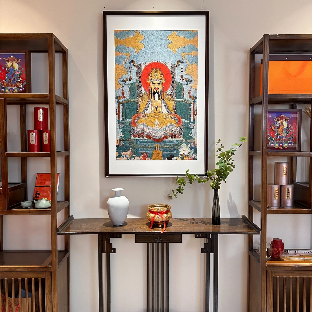 刺绣材质【W爷】挂画实木装裱办公室玄关茶室书房背景墙装饰画
