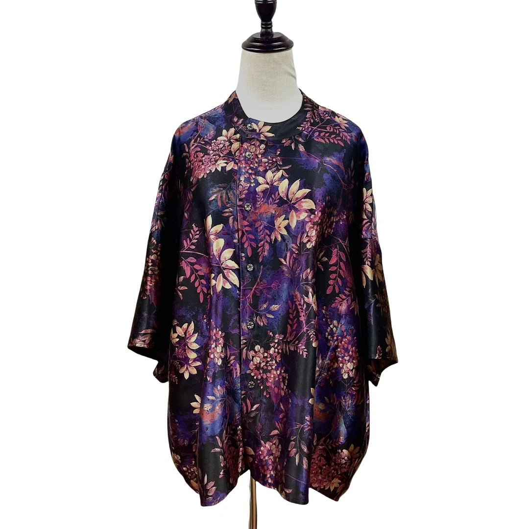 【金禧禧服饰】紫色花花香云纱上衣J24193-2