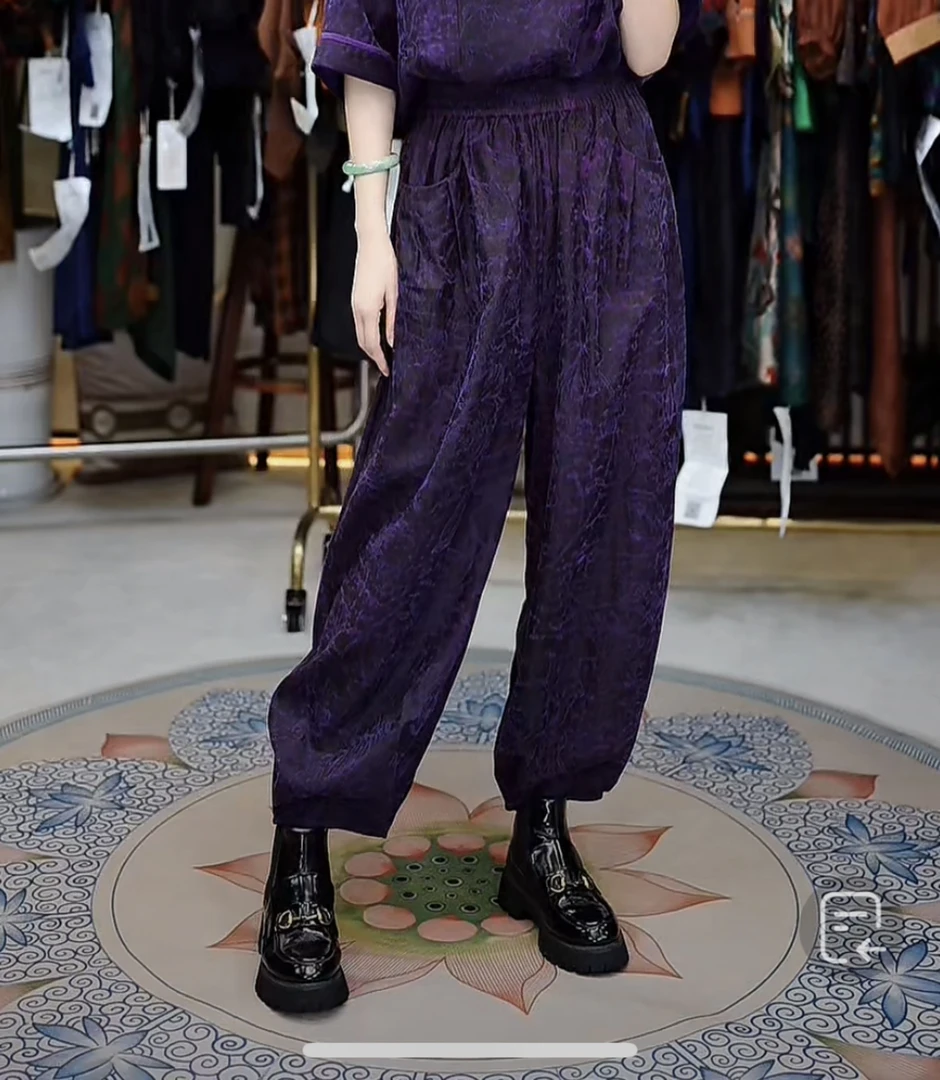 【金禧禧服饰】大紫牡丹香云纱花苞裤J23262