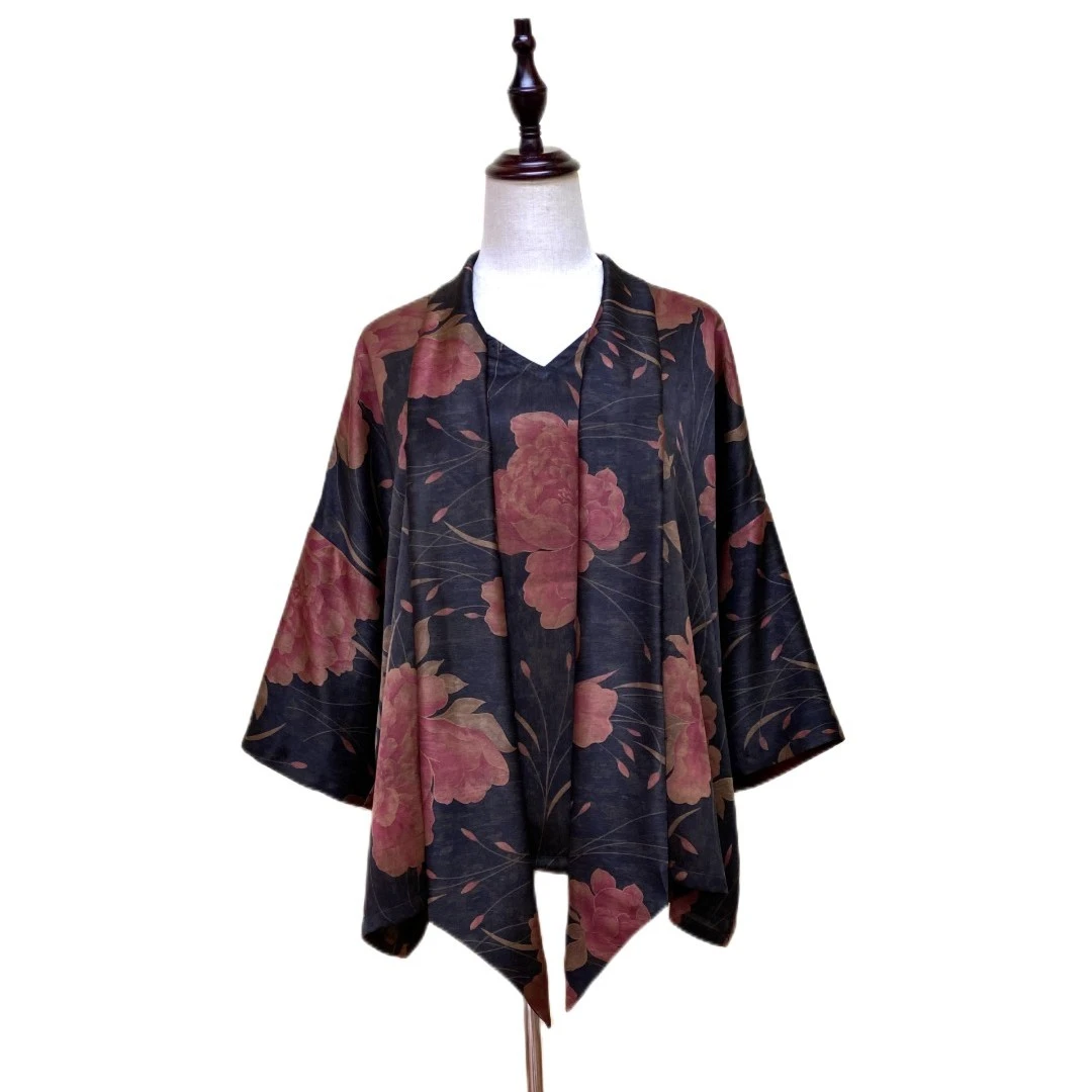 【金禧禧服饰】大牡丹V领飘带上衣 J0402-3
