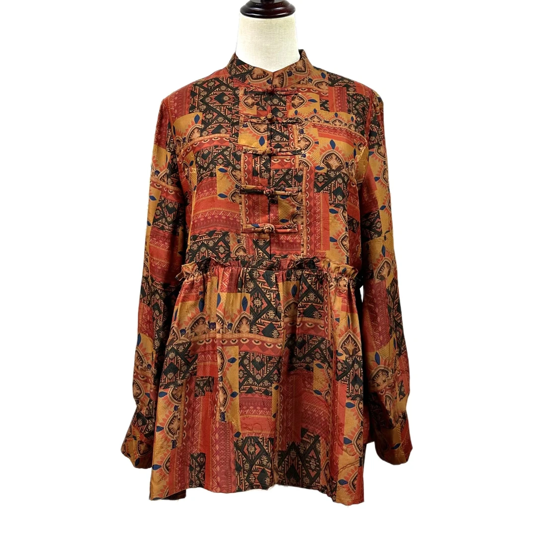 【金禧禧服饰】盘扣公主红云纱花萝上衣J22035A-3