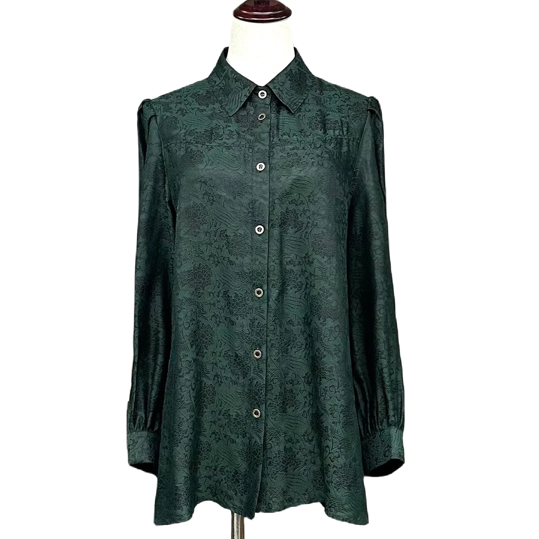 【金禧禧服饰】绿色麒麟花香云纱衬衣J24165-2