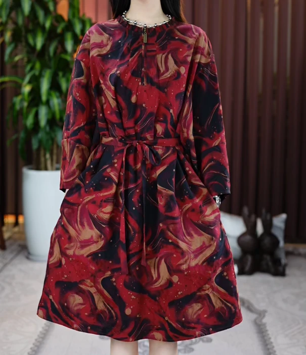 【金禧禧服饰】花花世界香云纱连衣裙J24301