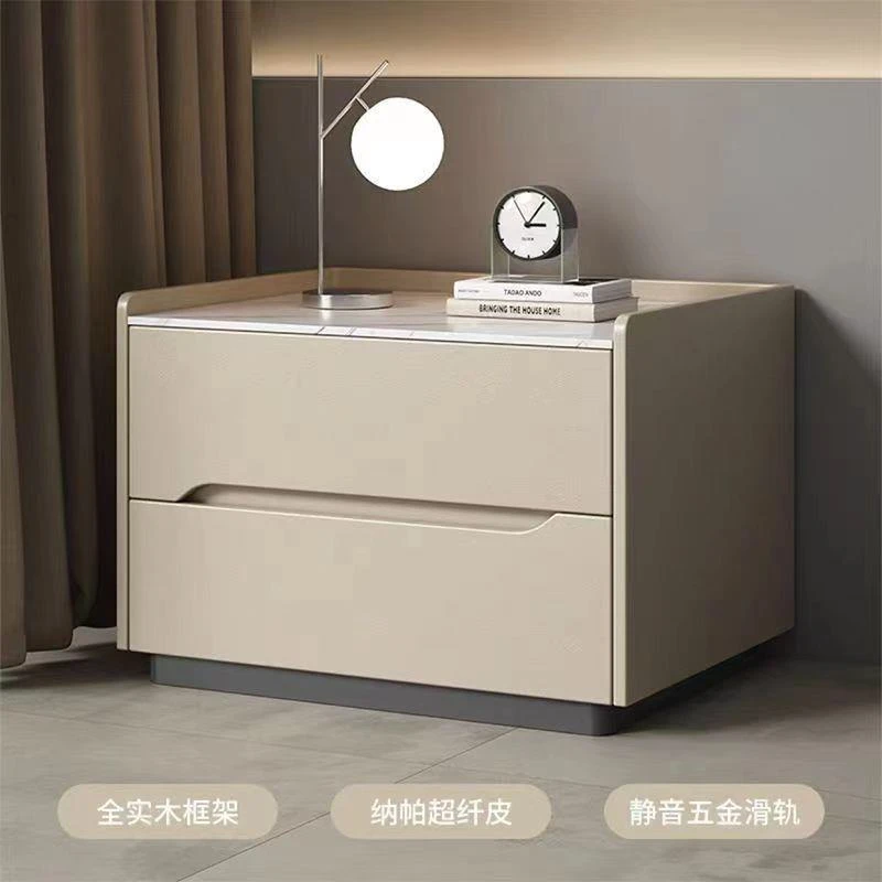 2023最新款床头柜加宽床头柜实木落地长款岩板床头储物柜简约大气