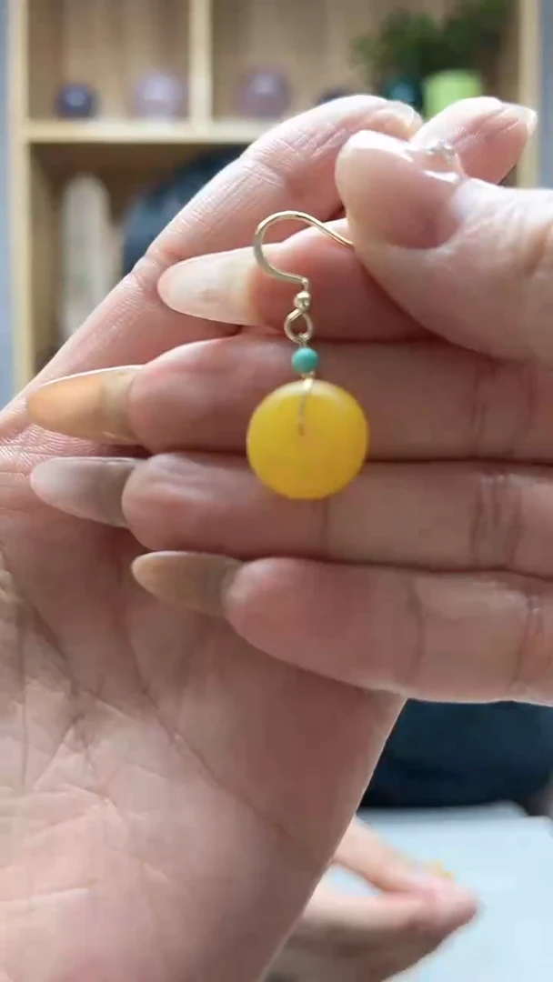 【闪购商品】琥珀耳饰14K金镶嵌耳饰