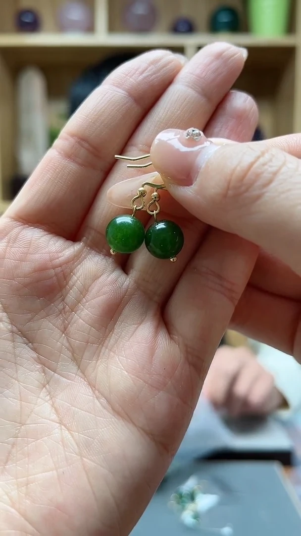【闪购商品】和田玉（碧玉）耳饰14K金镶嵌耳饰