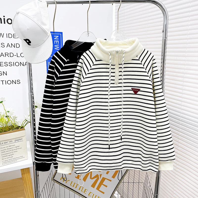 冬季新款加绒立领卫衣女童中大童童装上衣潮童外穿zb5022简约童品