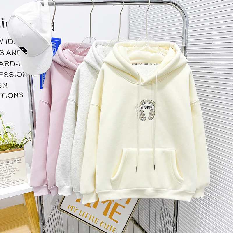 冬季新款女大童帽衫加绒加厚百搭宽松儿童上衣保暖zb3953简约童品