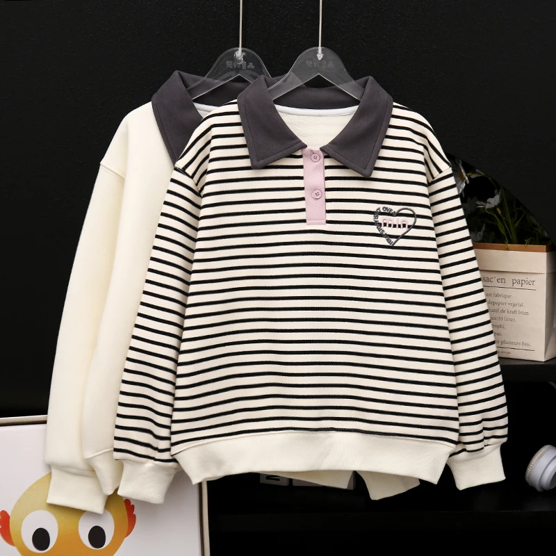 冬季新款加绒卫衣女童中大童上衣休闲宽松洋气潮童zb3740简约童品