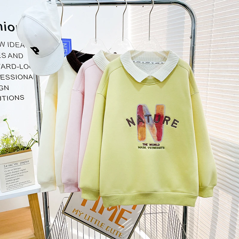 冬季新款卫衣女童洋气冬装2024新款毛线领卫衣加绒zb5037简约童品